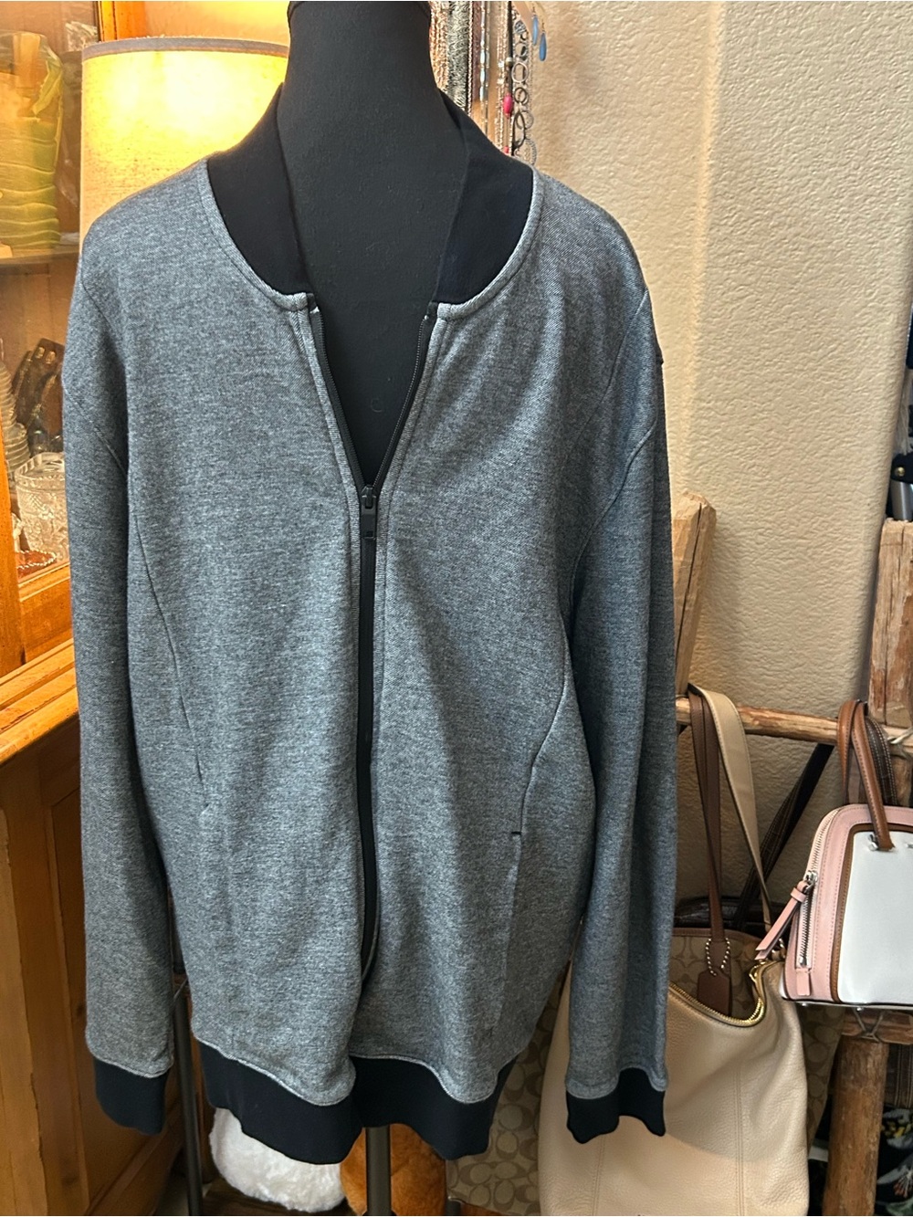 Alfani Grey Bomber Jacket with Black Trim